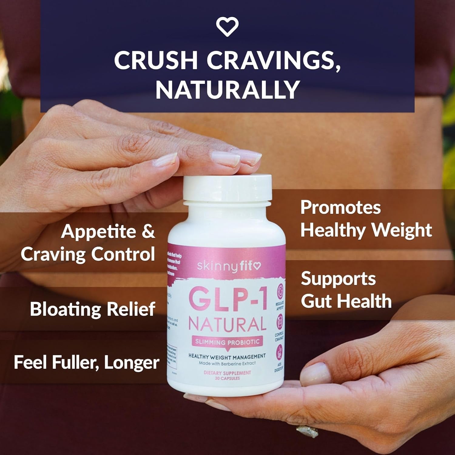 Skinnyfit - GLP-1 Natural Probiotic Supplement (30 Servings) - Weight & Fitness Goals - Cravings, Appetite & Digestion - Berberine & Probiotics - Non GMO, Gluten Free & Dairy Free - Beauty & Body Care