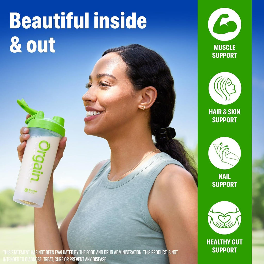 Orgain Protein Powder + Collagen, Vanilla Bean - 25G of Protein, 10G Collagen Peptides, Type I & III, 1B CFU Probiotics, Supports Hair, Skin, Nail, Joint & Gut Health, Gluten Free - 1.6Lb