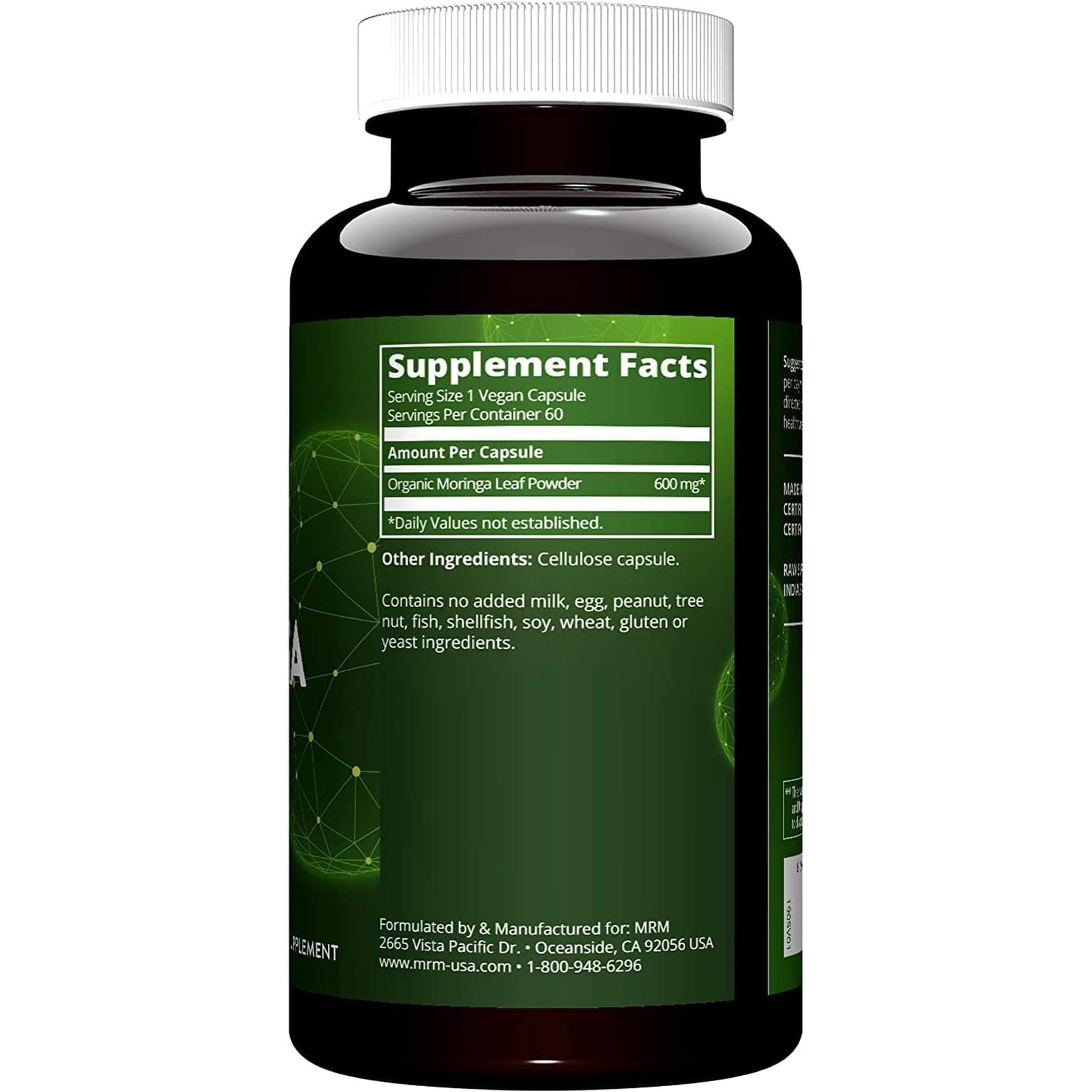 MRM Nutrition Moringa Leaf Capsules - for Women & Men - Made with 600Mg Organic Moringa, Supplement to Support Nutrient Density and Digestive Health, Vegan, Gluten‑Free, & Non‑Gmo - 60 Servings