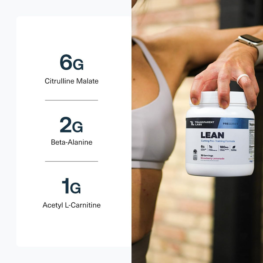 Transparent Labs Lean Pre-Workout - Body Recomposition Pre Workout for Men and Women with Acetyl L-Carnitine, Beta Alanine Powder, & Purcaf Organic Caffeine Powder - 30 Servings, Strawberry Lemonade