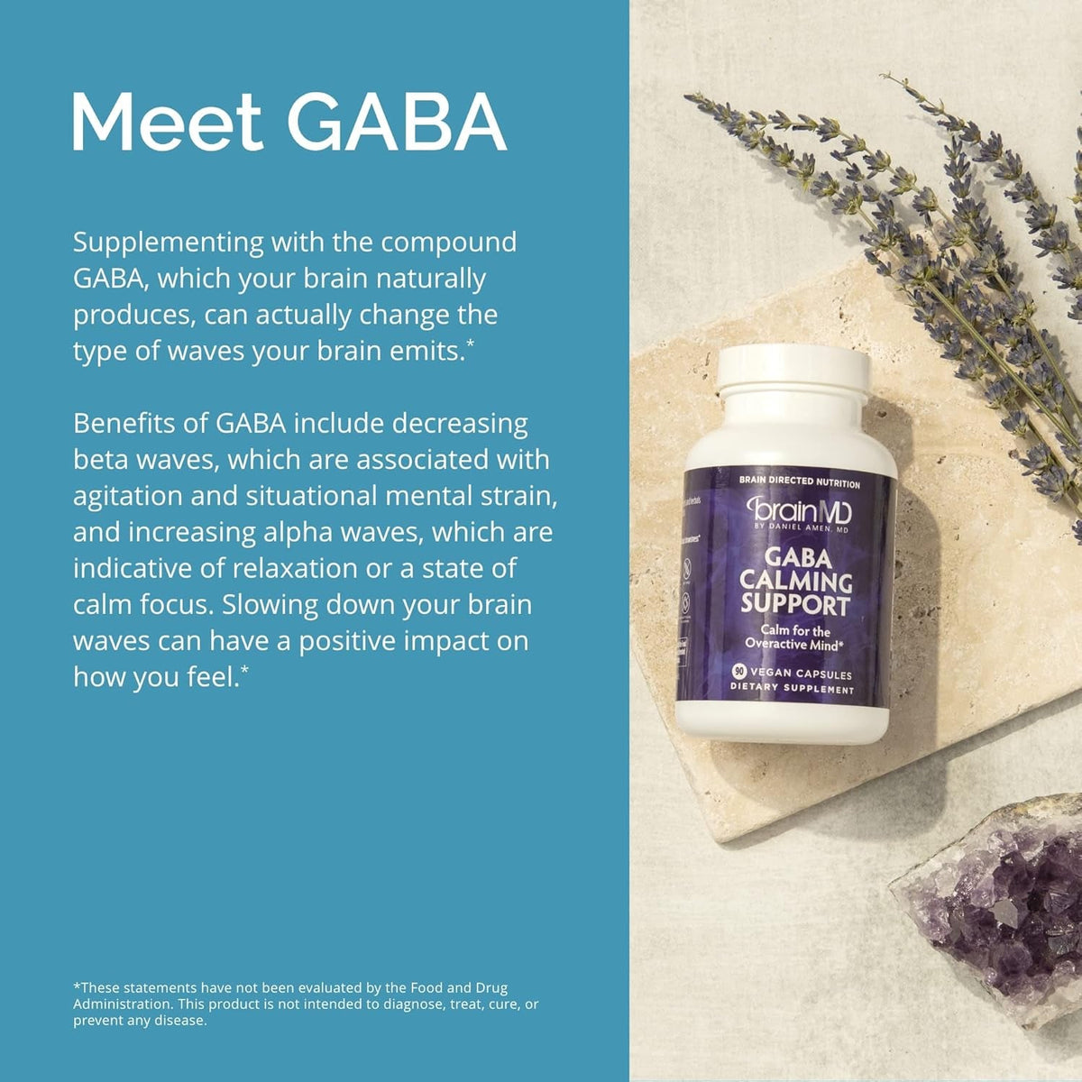 BRAINMD Dr Amen GABA Calming Support - 90 Capsules - Promotes Relaxation - Contains Magnesium, Vitamin B6 & Lemon Balm - 90 Servings