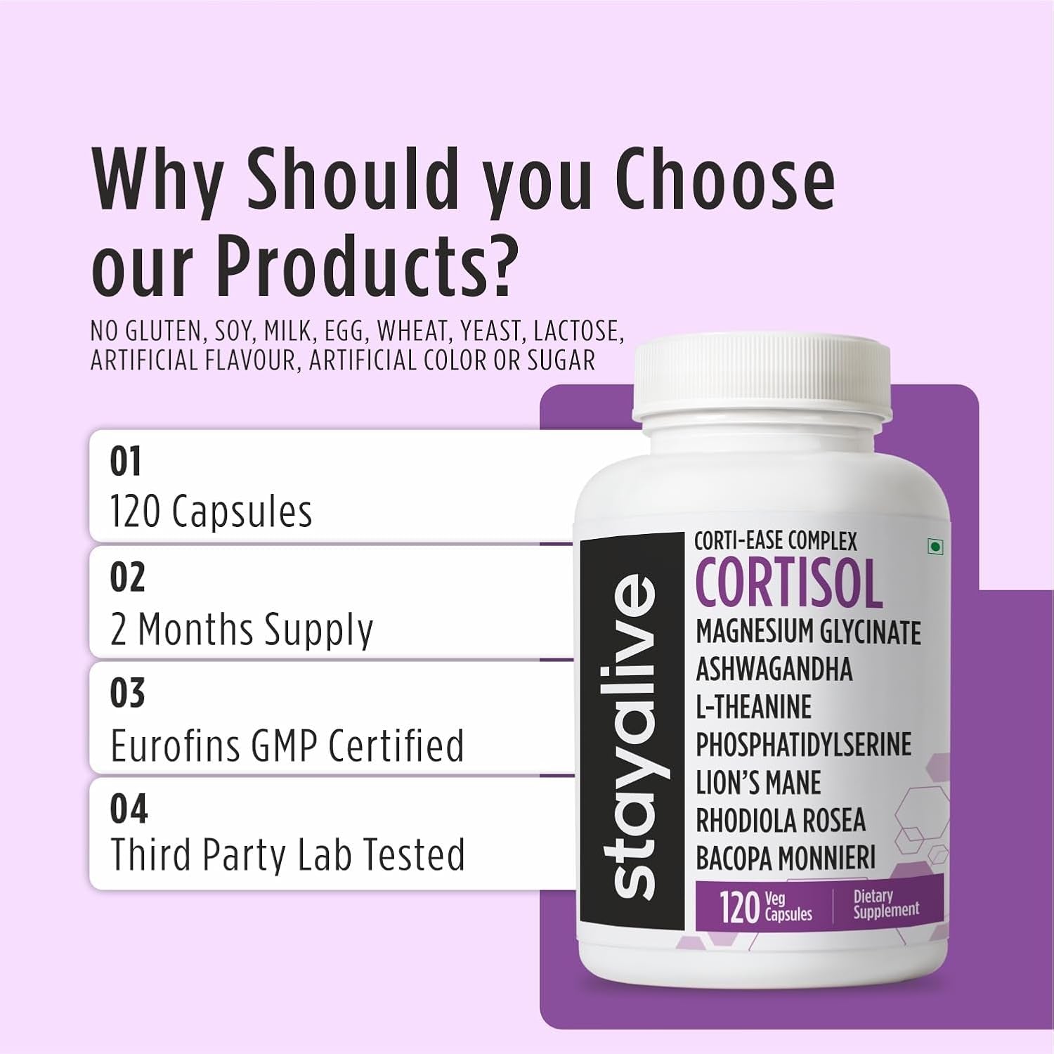 STAY ALIVE Cortisol Manager Supplement 15-In-1 Complex W/L-Theanine, Ashwagandha, Magnesium Glycinate, Phosphatidylserine and More, 120 Veg Capsules, Non-Gmo & Gluten-Free Formula for Women and Men