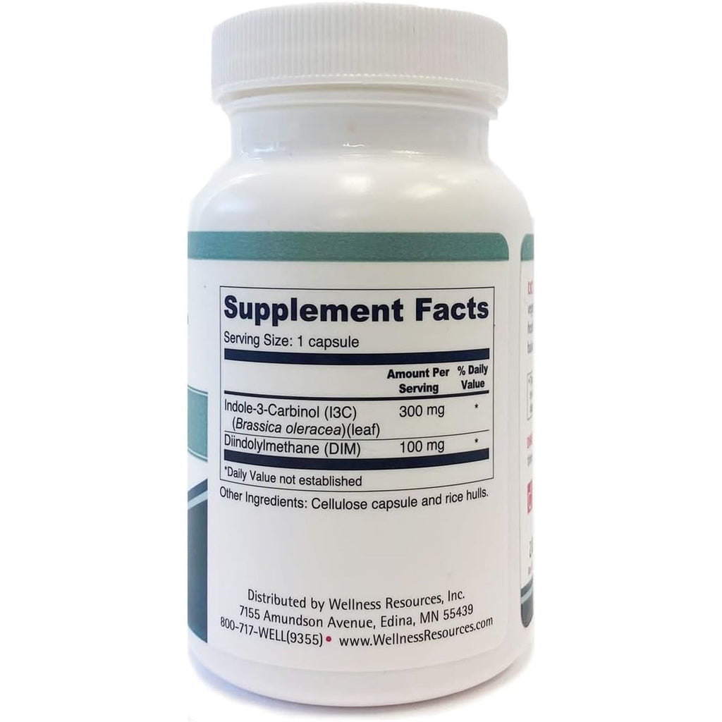 Wellness Resources I3C + DIM for Healthy Estrogen Metabolism, Detoxification (60 Capsules) - 300Mg I3C + 100Mg DIM - Vegan, Gluten-Free