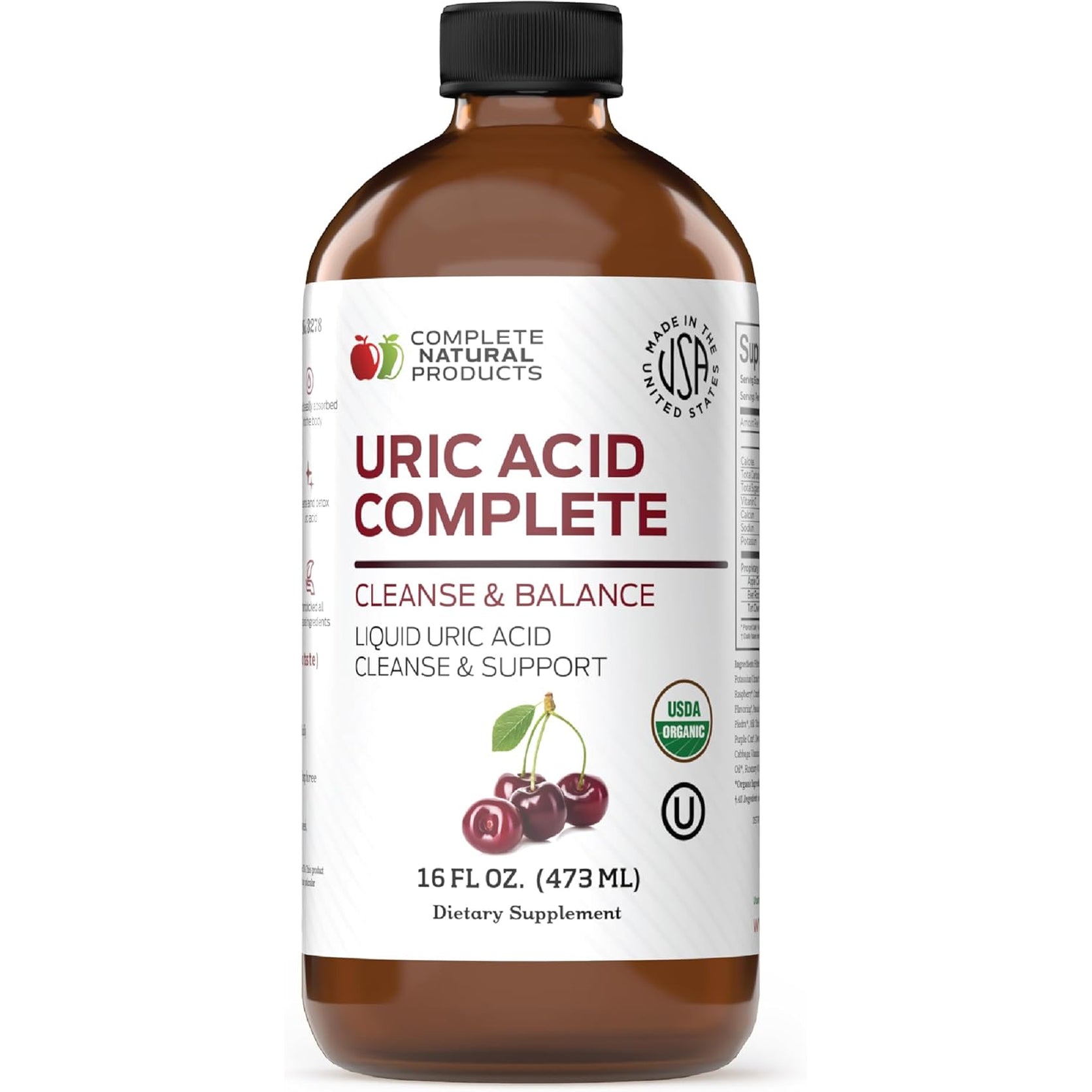 Complete Natural Products Uric Acid Complete - 16Oz Liquid Supplement to Support Uric Acid Cleanse, Kidney Health & Circulation with Apple Cider Vinegar, Tart Cherry, & Beet Root.
