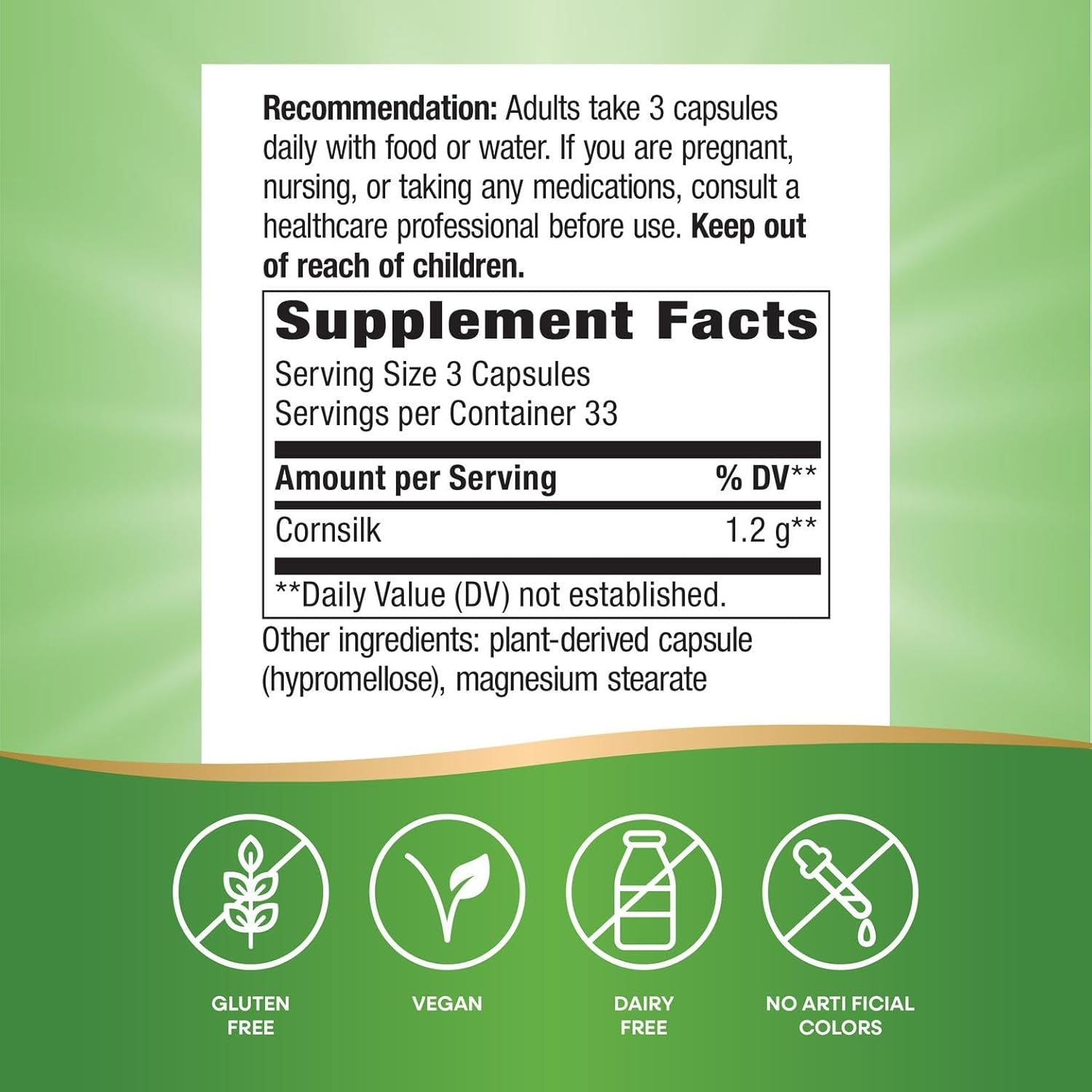Nature'S Way Corn Silk - 1,200 Mg per 3-Capsule Serving - Traditional Urinary Health Support* - Corn Silk Dietary Supplement - Vegan & Gluten Free - 100 Vegan Capsules
