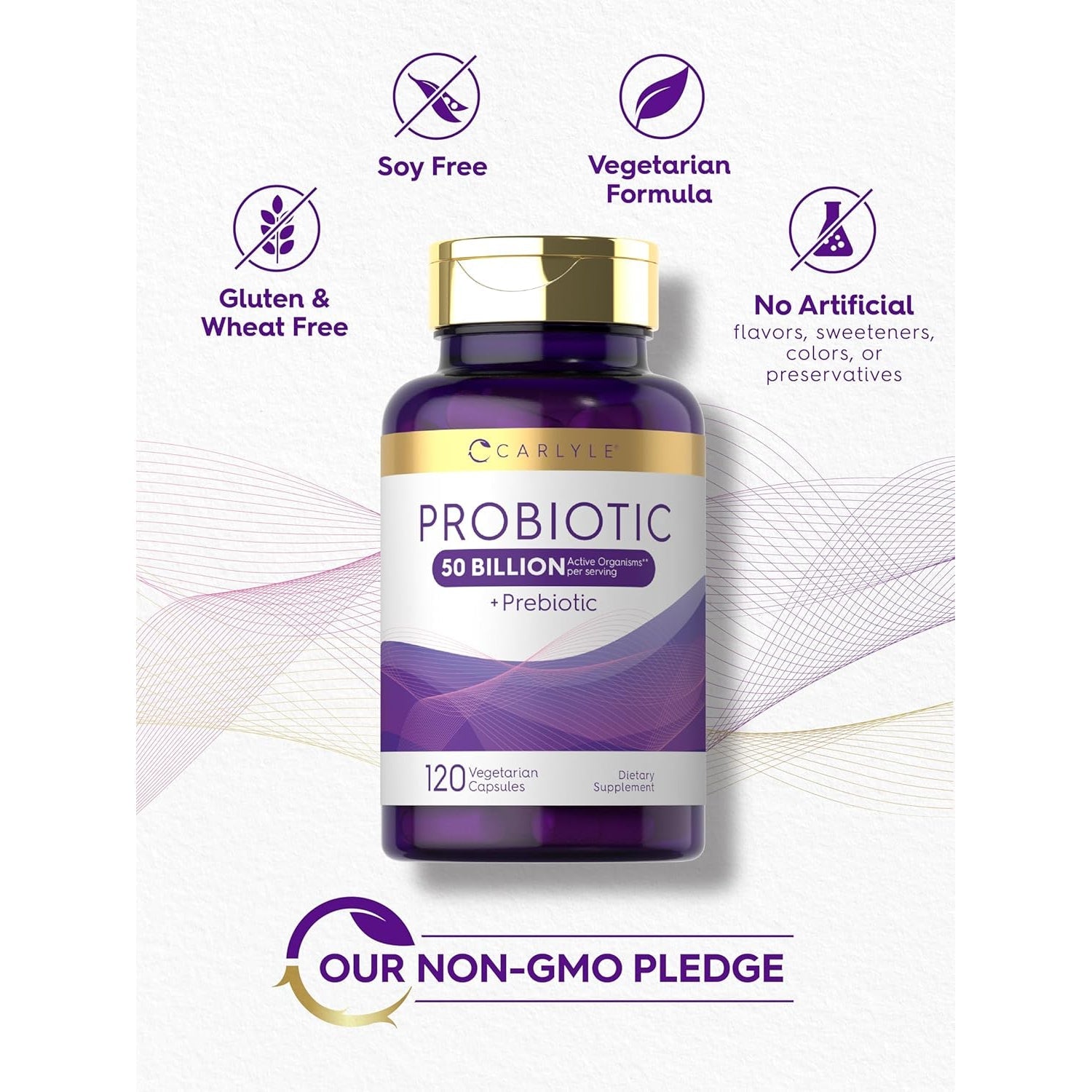Carlyle Probiotics with Prebiotics | 120 Capsules | 50 Billion Active Organisms | Non-Gmo & Gluten Free Supplement