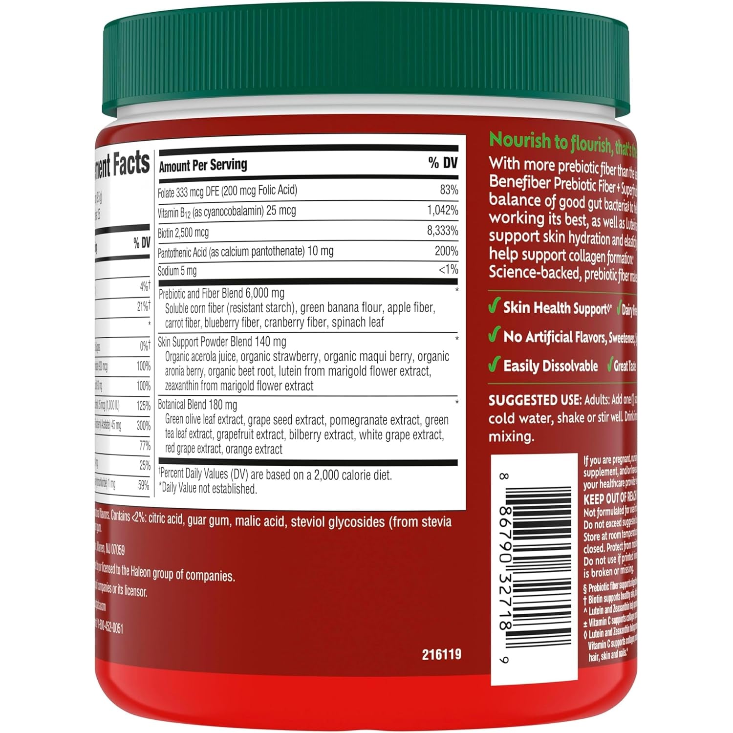 Benefiber Prebiotic GLP-1 Friendly Fiber + Superfruits Dietary Supplement, Strawberry Dragon Fruit Flavor, 8.8 Oz (250G)