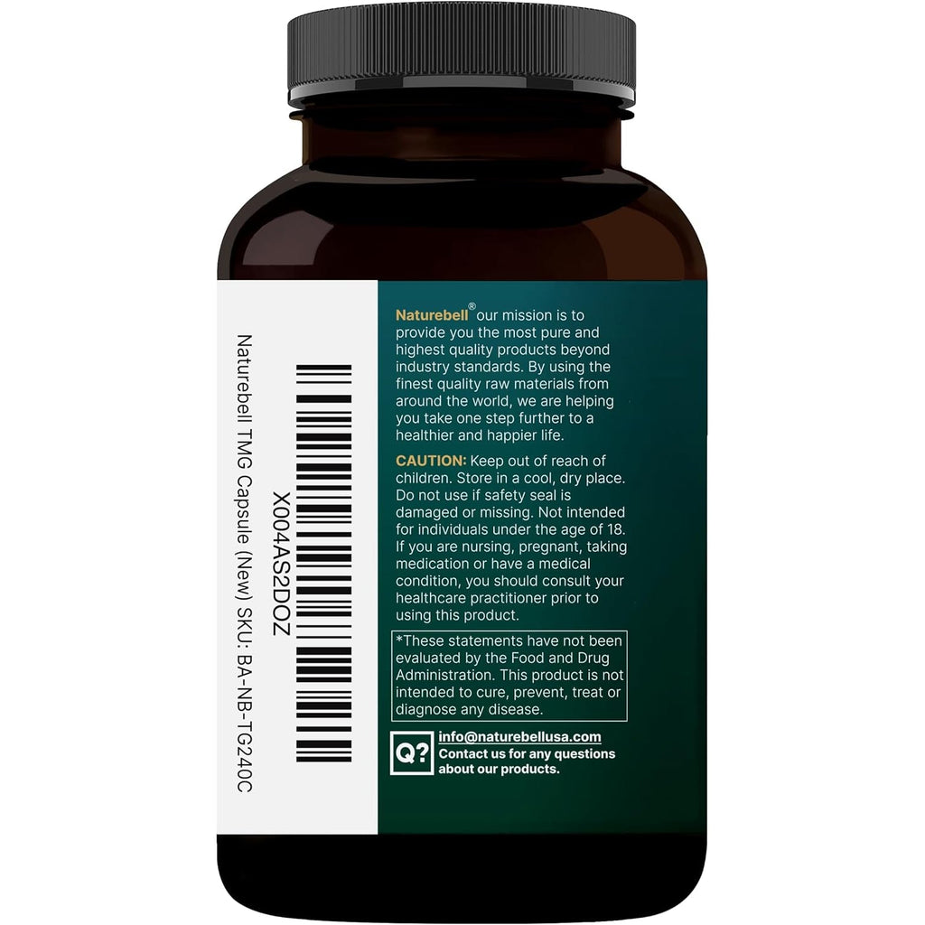 Naturebell TMG Supplements 1,500Mg, 240 Capsules | Max Strength Betaine Anhydrous Trimethylglycine – Supports Healthy Homocysteine Balance, Heart & Liver Health – Non-Gmo, Gluten Free