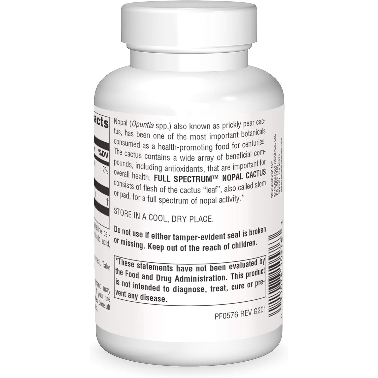 Planetary Herbals Full Spectrum Nopal Cactus, Prickly Pear Cactus, 1000 Mg, with Prickley Pear Leaf - 120 Tablets