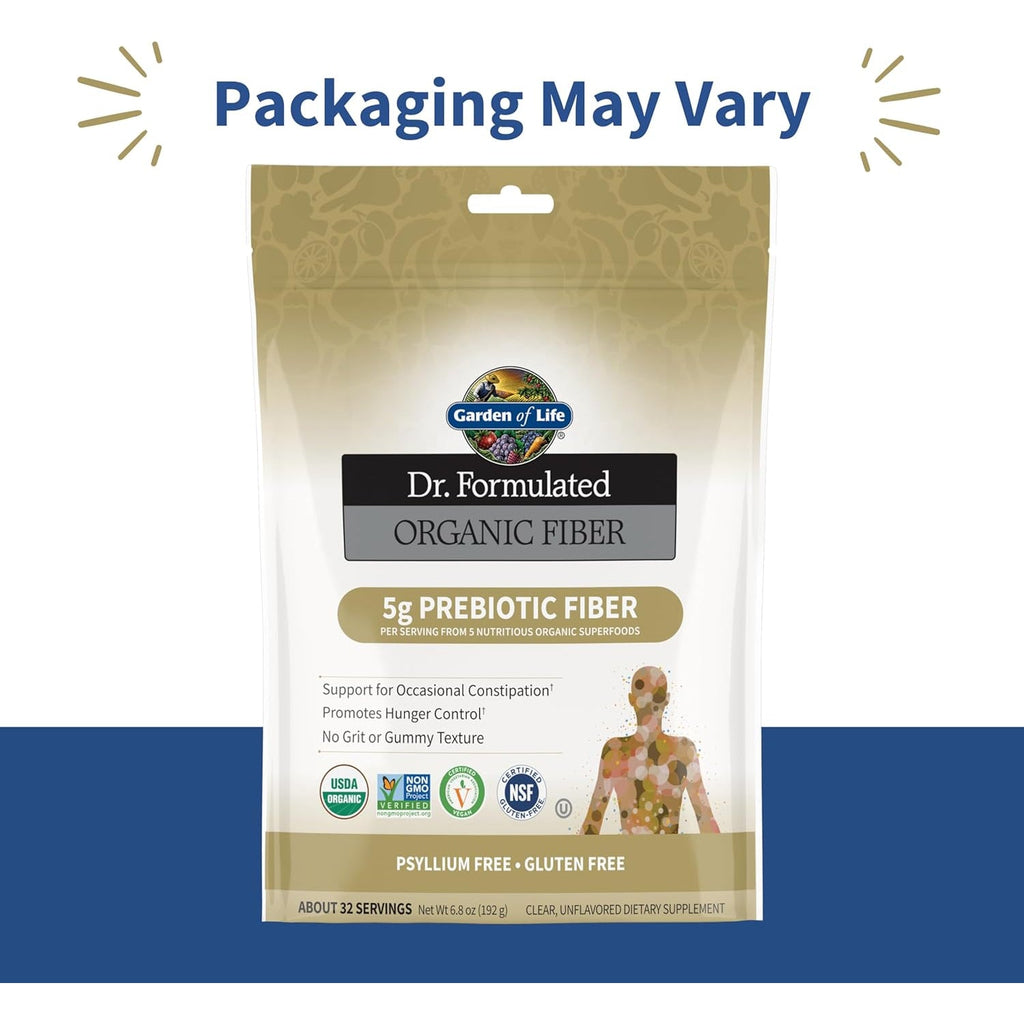 Garden of Life Dr. Formulated Organic Fiber Powder, Unflavored, Prebiotic Superfood Fiber Supplement, Constipation Relief, Psyllium Free, 32 Servings