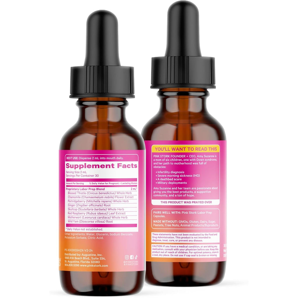 Pink Stork Labor Prep Tincture – Red Raspberry Leaf, Chamomile, Ginger & 8 Herbs – Third Trimester Pregnancy + Postpartum Recovery & Lactation Support – 2 Oz Herbal Supplement