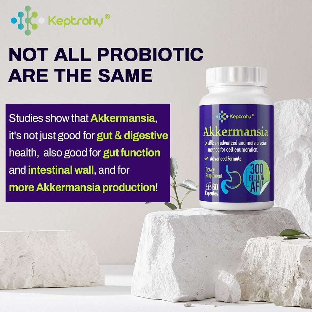 300 Billion AFU Akkermansia Muciniphila - a Live Probiotics for Women Men, Supports GLP-1 Digestive Gut, Immune & Overall Health, Enhances Gut Digestive Lining Function, 60 Count (Pack of 1)