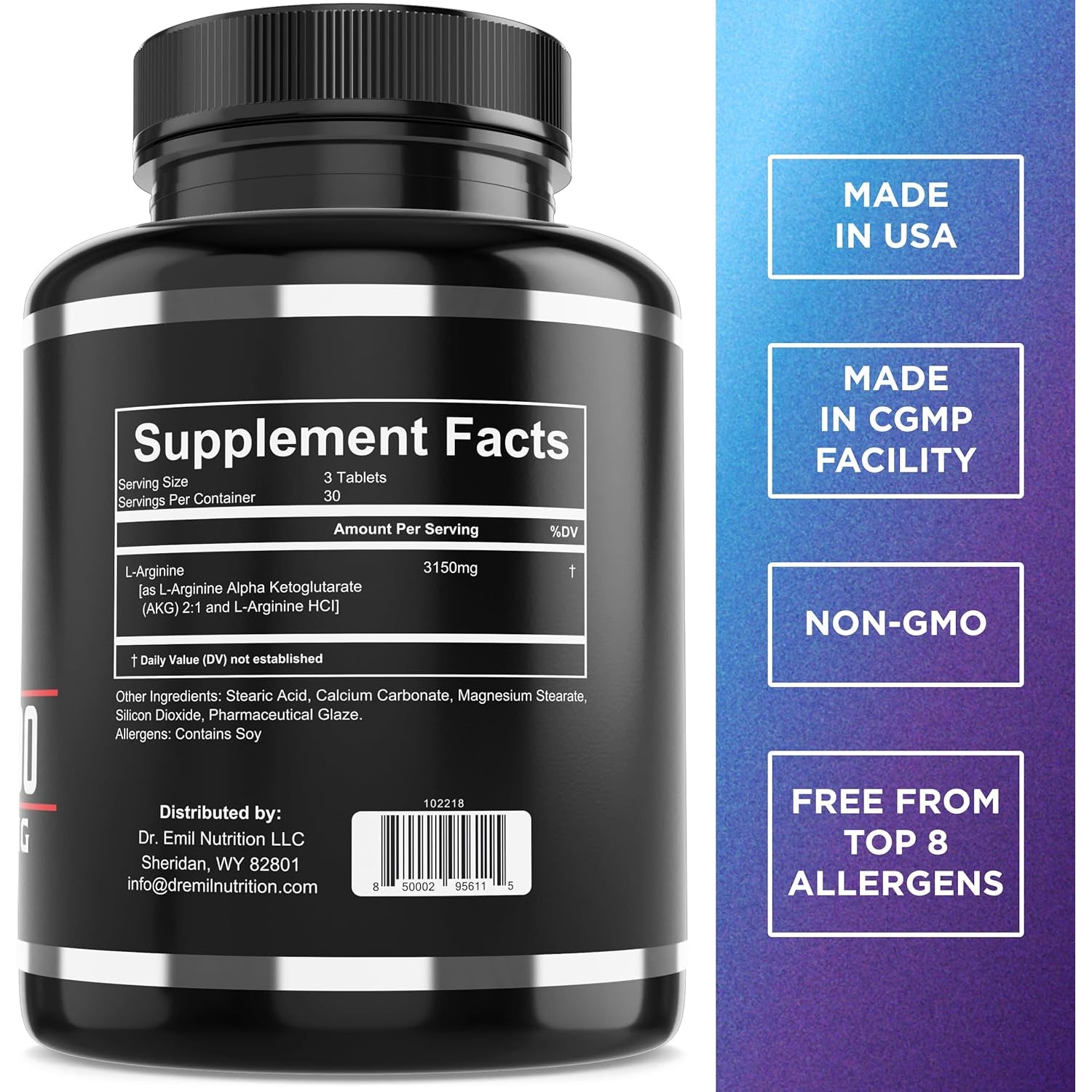 DR. EMIL NUTRITION Goliath Arginine 3000 - High-Dose Nitric Oxide Booster - Supports Blood Flow, Muscle Growth & Endurance - Workout Pump & Circulation Support - 90 Tablets