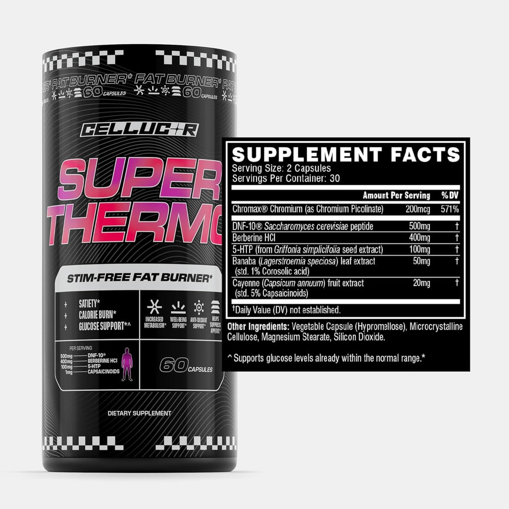 Cellucor Super Thermo™ Stim-Free Fat Burner | Thermogenic, Appetite, and Glucose Support | 60 Capsules