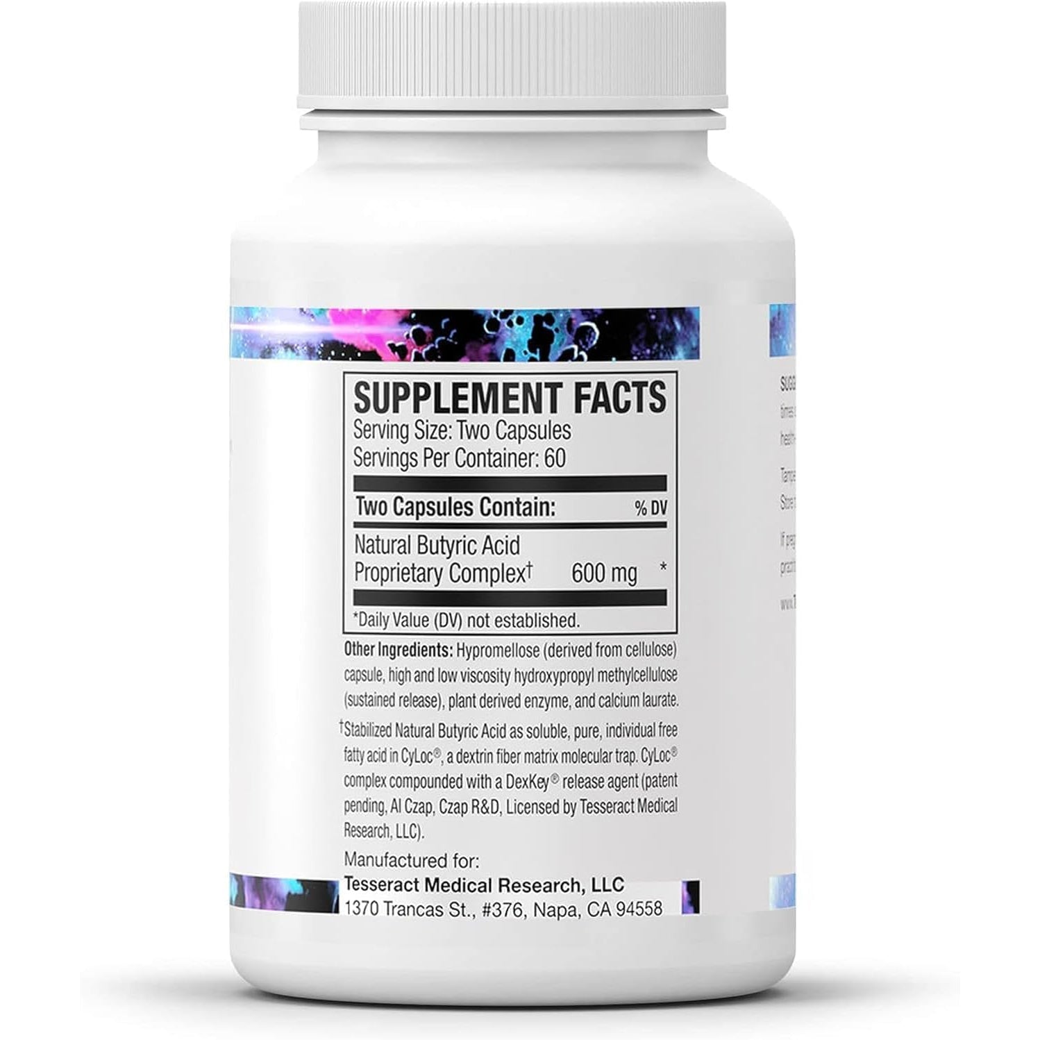 Tesseract Medical Research Probutyrate Gut Health Supplement, Butyric Acid Complex, Gastrointestinal Support Supplement, Helps Restore Balance to Stabilize Gut Microbiome, 600Mg (120 Capsules)