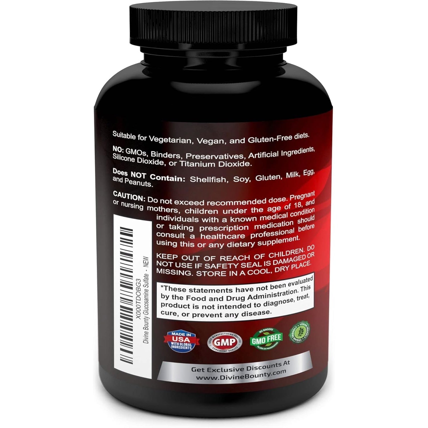 Divine Bounty Glucosamine Sulfate Supplement (2000Mg per Serving) with MSM - 240 Small Vegetarian Capsules - No Shellfish or Harmful Additives