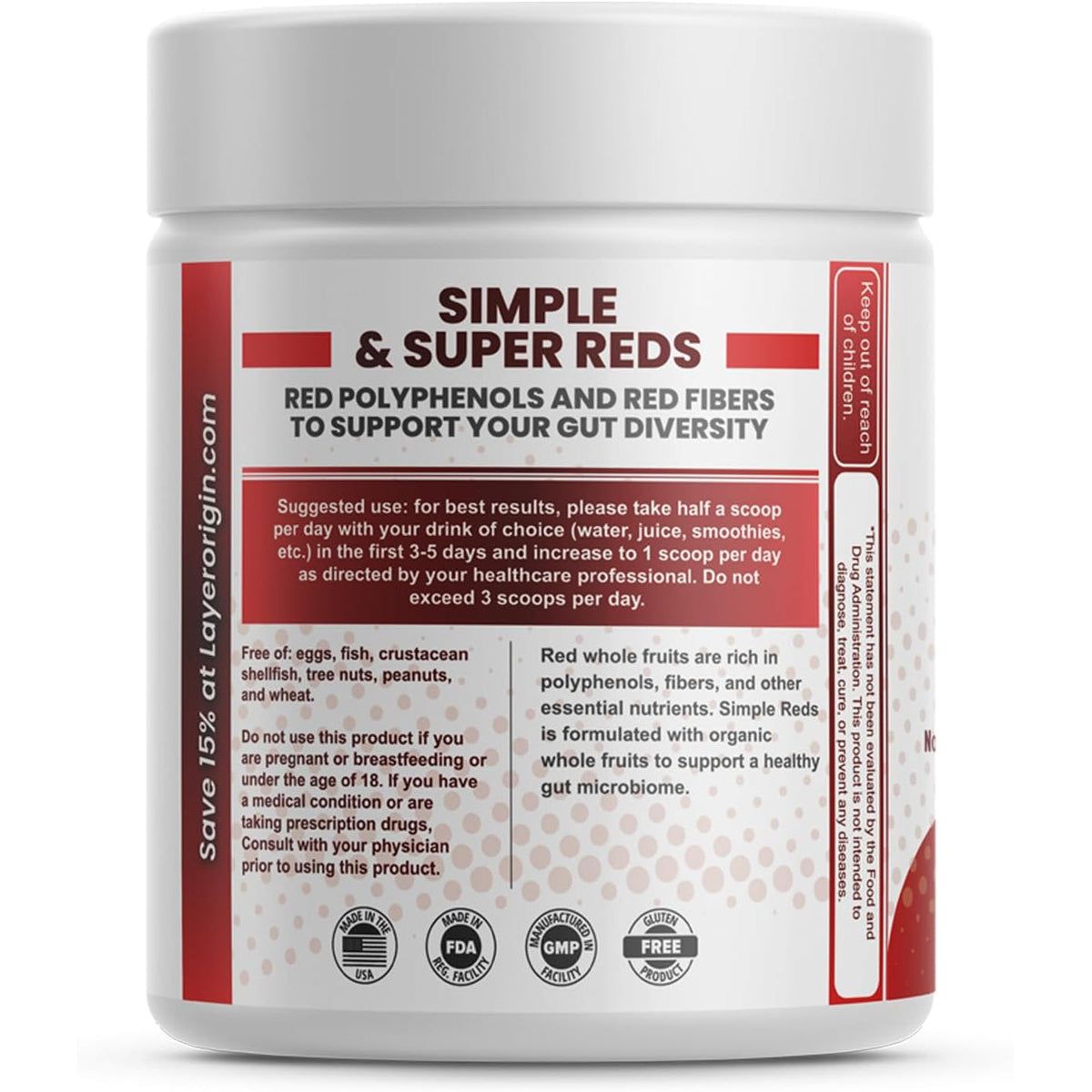 Simple Reds - Organic Red Polyphenols Whole Fruit Powder | Only Real Red Whole Fruits & Zero-Fillers | 30 Servings
