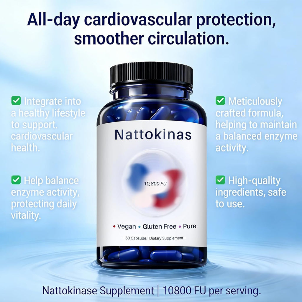 Ultimate Nattokinase 10800 FU Capsules, Nattokinase Supplement for Heart Health & Daily Wellness Support, Vegan, Gluten Free, 60 Capsules