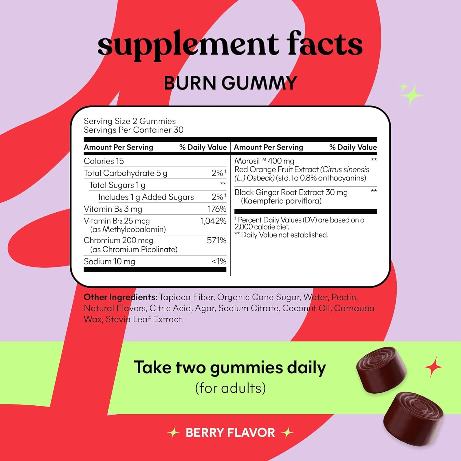 Lemme Burn Belly Fat & Metabolism Gummies for Women & Men with Clinically Studied Morosil, Black Ginger, B6, B12, Chromium, Vegan, Gluten-Free, Berry Flavor (60 Count)