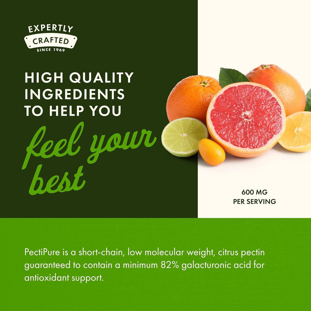 Swanson Pectipure Modified Citrus Pectin Cellular and Digestive Health Supplement for Wellness-Conscious Adults - 82% Galacturonic Acid (60 Capsules, 600 Mg Each)