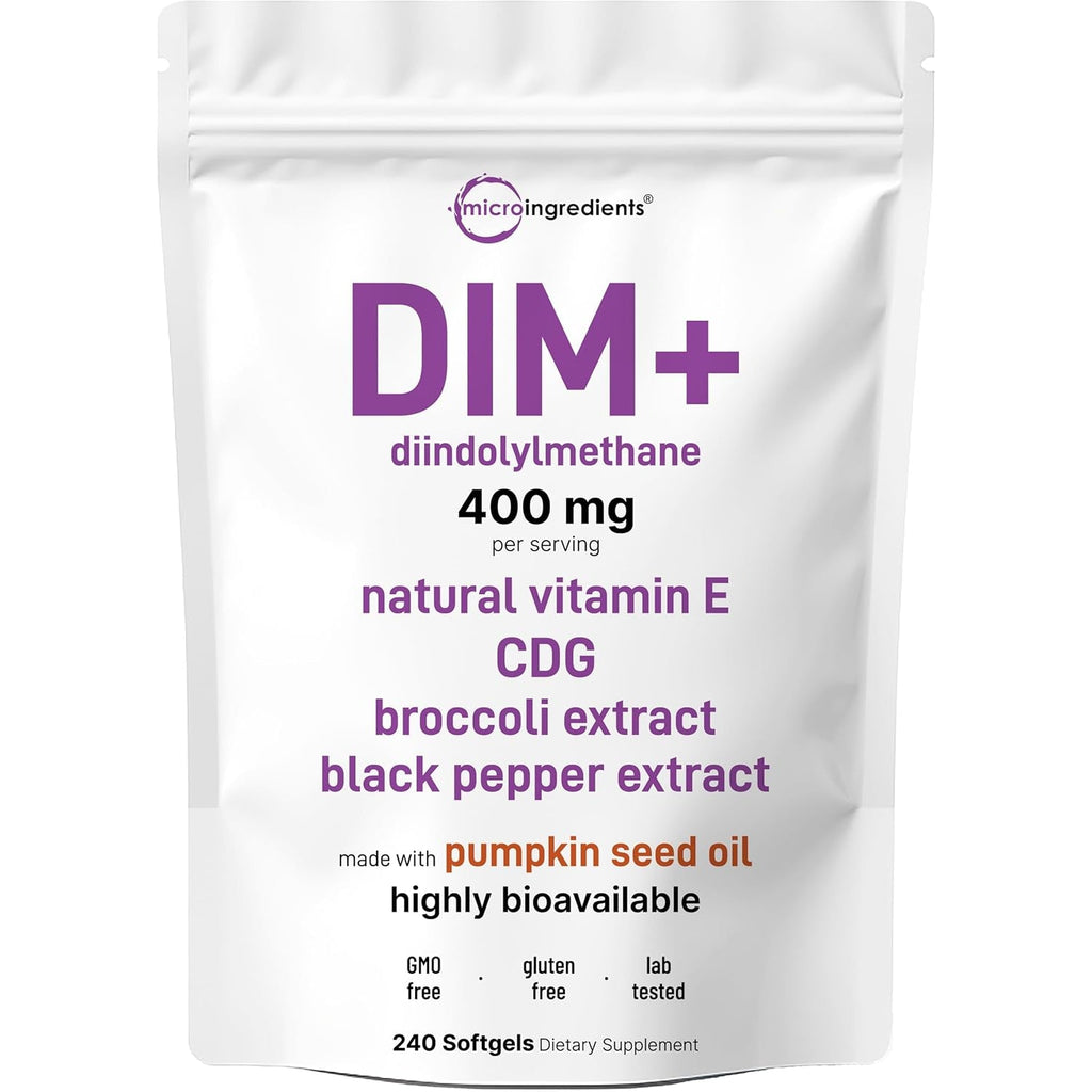 Micro Ingredients DIM+ Supplement 400Mg for Men & Women | 240 Softgels with Pumpkin Seed Oil | Highly Bioavailable 7-In-1 Complex with Vitamin E, CDG, Broccoli & Black Pepper Extract