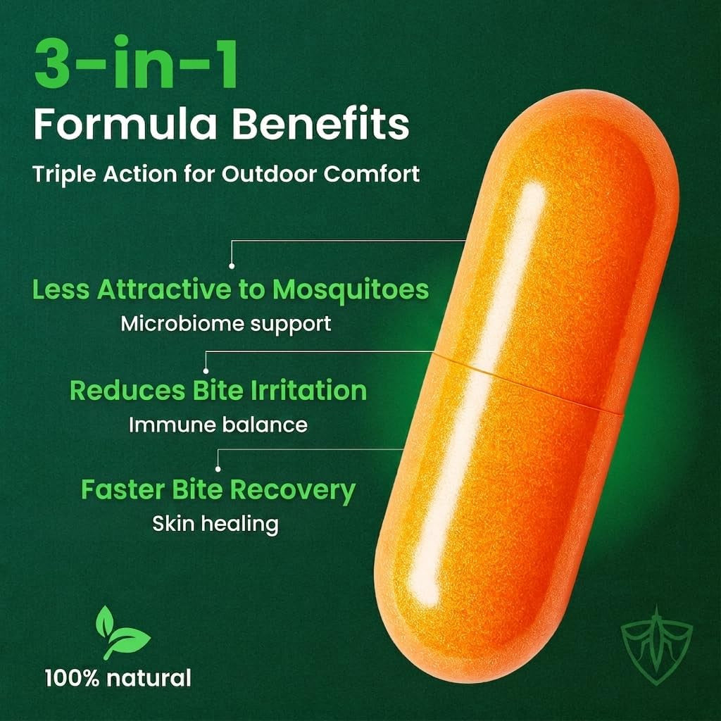BITESHIELD Mosquito Repellent Pills for Humans — Daily Ingestible Supplement, Plant-Based, 24/7 Protection from Bug Bites — 60 Capsules, No Sprays or DEET