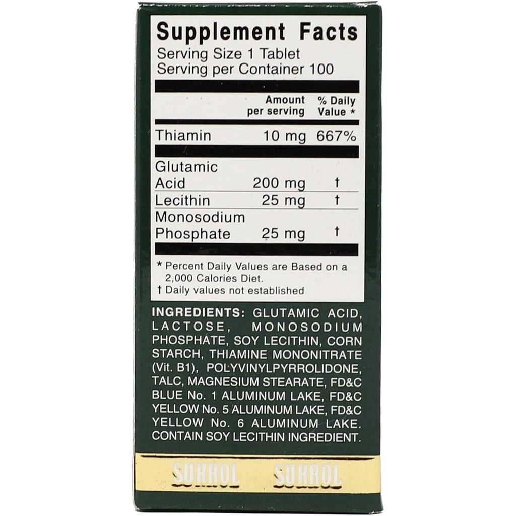 Sukrol, Vitamin, Improve Healthy Brain Function, 100 Tablets, Bottle