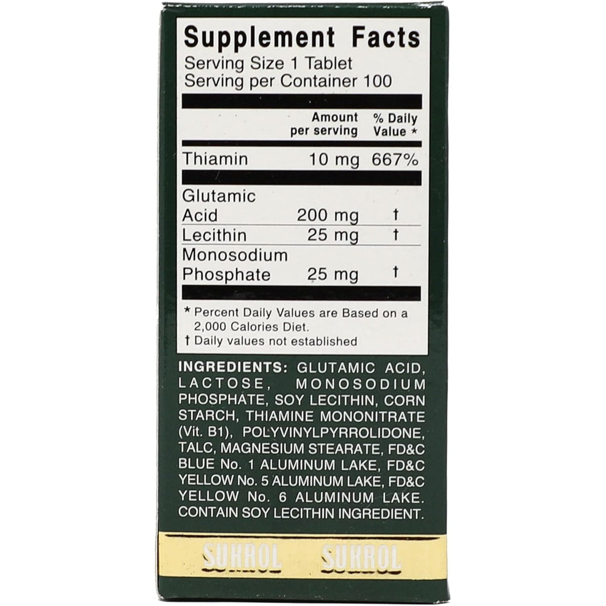 Sukrol, Vitamin, Improve Healthy Brain Function, 100 Tablets, Bottle