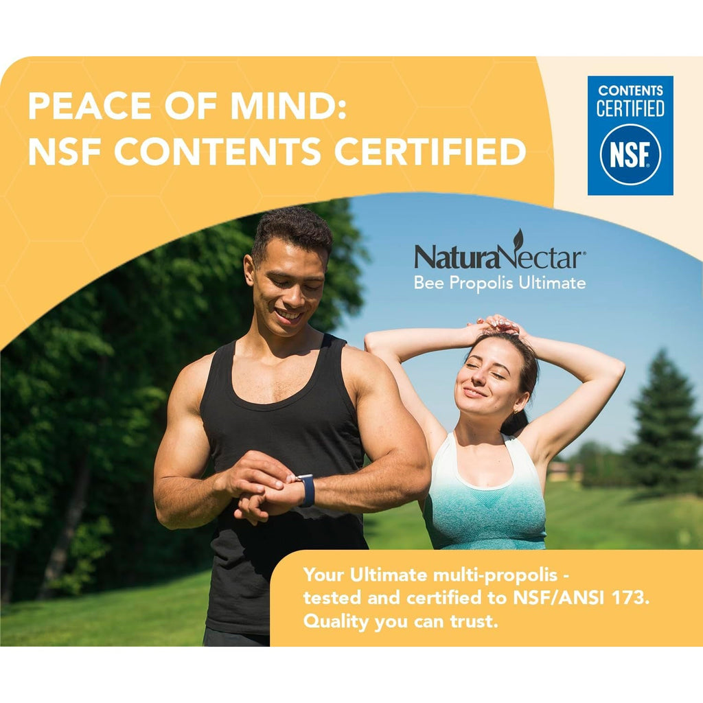 Naturanectar - Ultimate Bee Propolis Capsules - NSF Contents Certified -Brazilian Red, Brown, & Green - Gluten-Free Supplement with Flavonoids - Naturally Sourced through Ethical Beekeeping (60Pcs.)