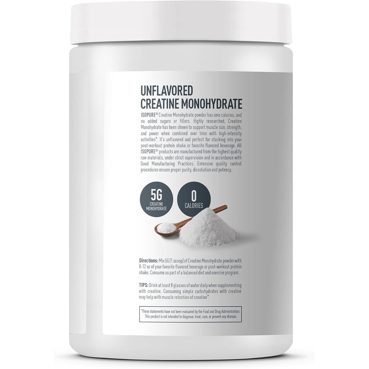 Isopure 100% Pure Creatine Monohydrate Powder, Sugar Free, Unflavored, 5G Creatine Monohydrate per Serving, 1.1 Lbs, 100 Servings (Packaging May Vary)