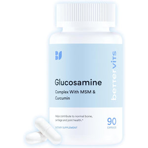 Bettervits Glucosamine Complex with MSM Сhondroitin | Joint Supplements for Women and Men with Vitamin C | Arthritis Support Supplement for Mobility & Flexibility - 90 Capsules