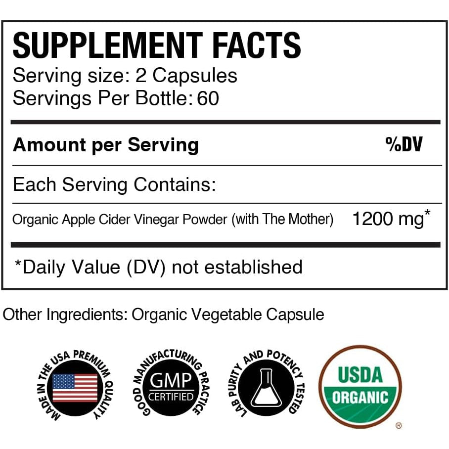 Organic Apple Cider Vinegar with the Mother – 1200Mg Capsules for Optimal Wellness, Gluten-Free, Non-Gmo, 120 Veggie Capsules – Zealthy Life