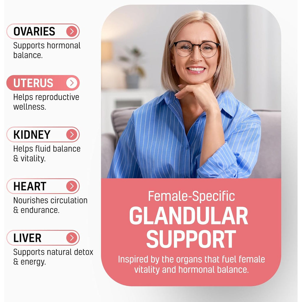 Beef Organ Supplement for Women 6 in 1 Complex Hormone Balance & Energy - 100% Grass Fed & Pasture Raised - Beef Liver, Kidney, Heart, Spleen, Pancreas and More - 180 Capsules