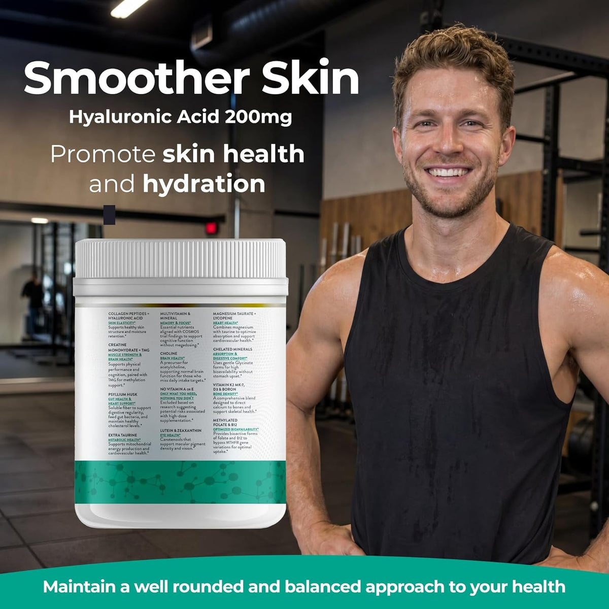 Collagen Peptides + Creatine + Methylated Multivitamin + D3/K2 (MK-7) + Lutein/Zeaxanthin + Lycopene + Psyllium + Taurine + TMG + Hyaluronic Acid (30 Servings, Mixed Berry)
