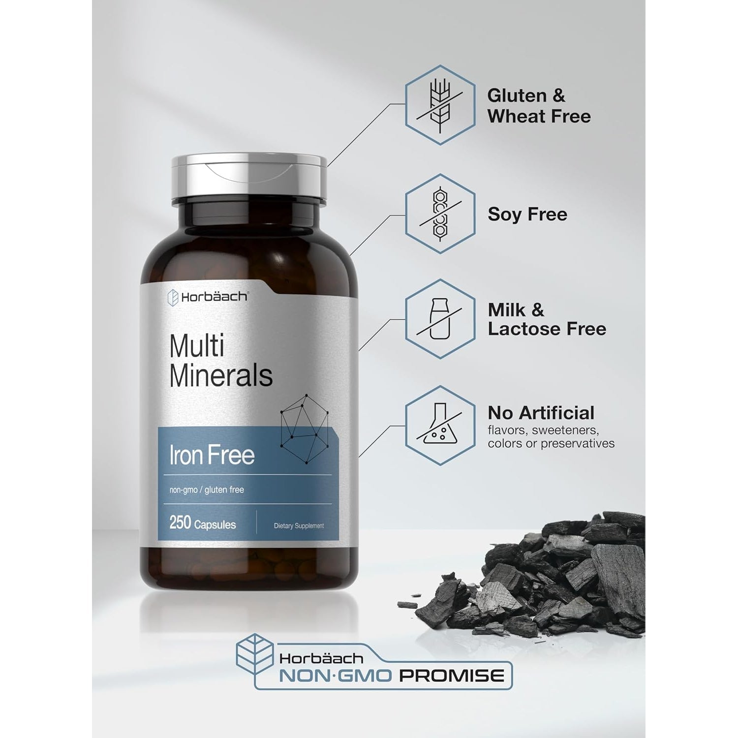 Horbäach Multi Minerals Supplement | 250 Capsules | Iron Free | Daily Mineral Complex for Men and Women | Non-Gmo & Gluten Free