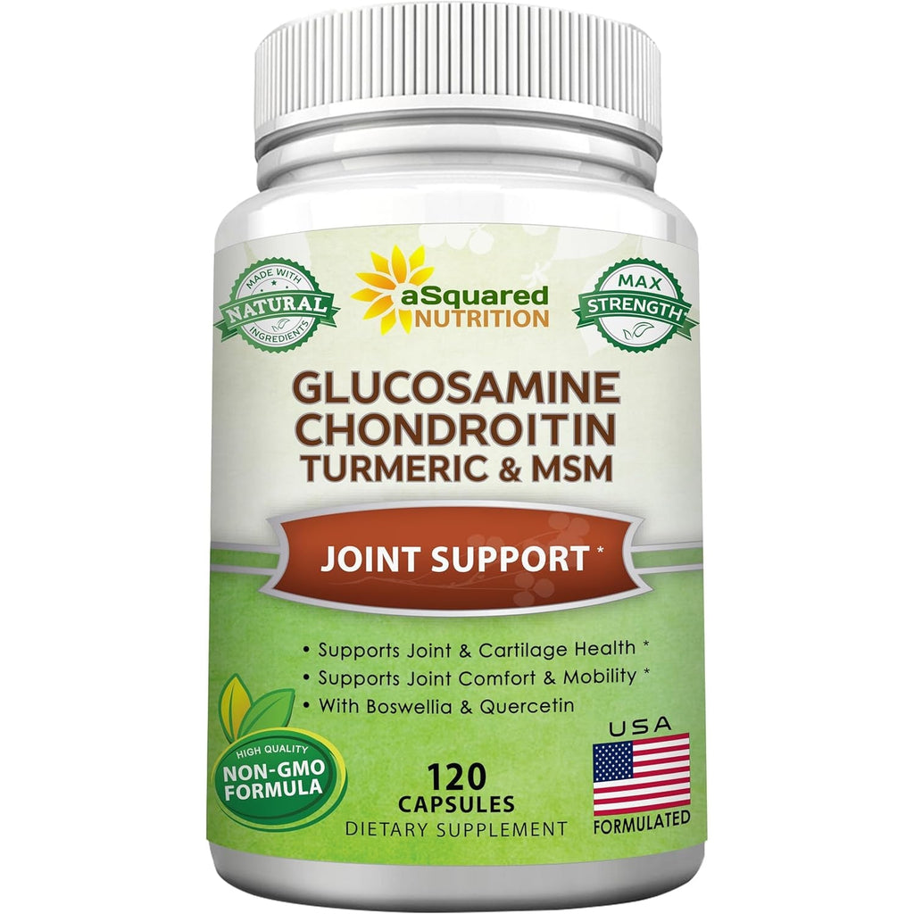 Asquared Nutrition Glucosamine Chondroitin Turmeric MSM Boswellia - 120 Capsules - Joint Support Supplement - Joint Support Relief Pills for Health - Natural Supplement for Back, Knee & Hands