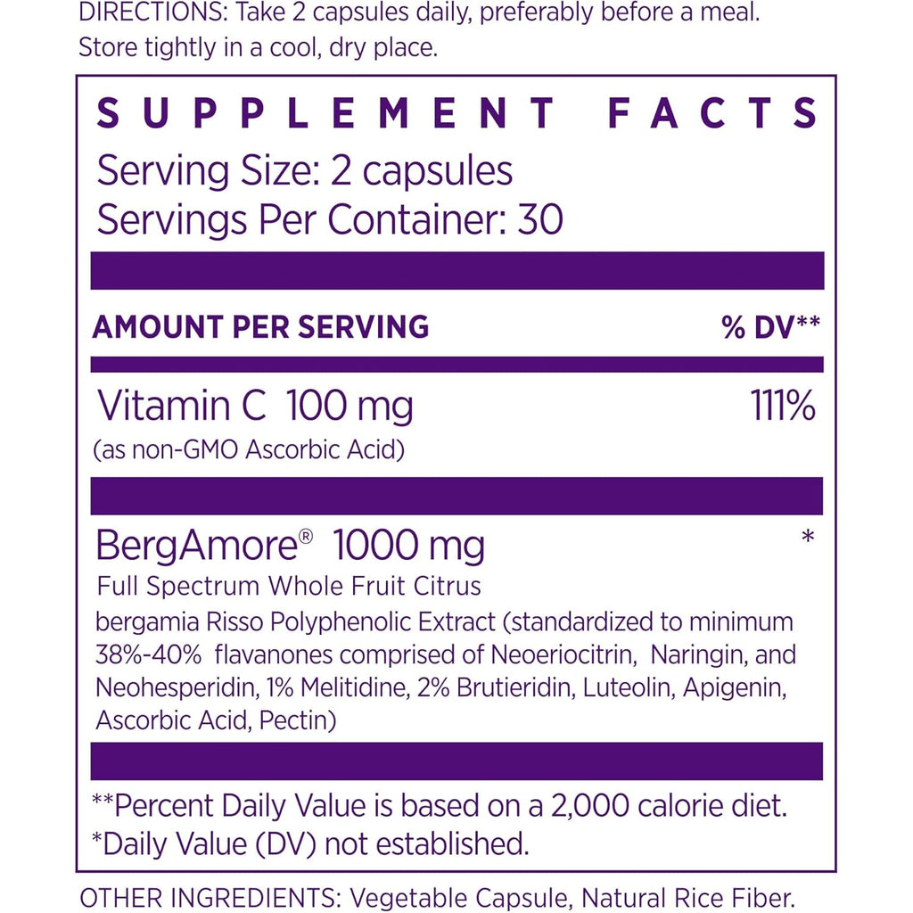 NAOMI Italian Citrus Bergamot 1000Mg Extra Strength - Supports Healthy Cholesterol & Triglyceride Levels Already in Normal Range - Patented Bergamore® Extract, 7 Key Polyphenols, 30-Day Supply