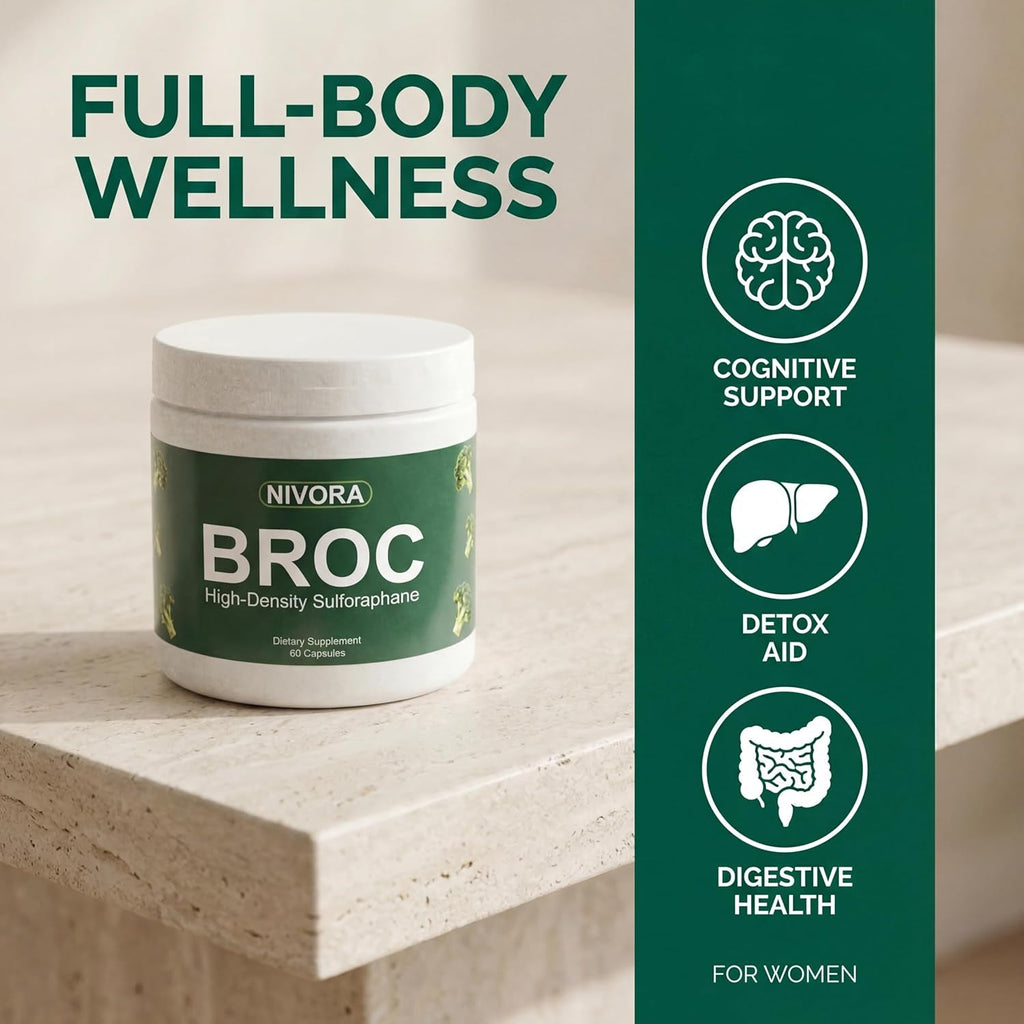 Nivora Broc High-Density Sulforaphane Supplement from Broccoli Sprouts – Immunity Support | Plant-Based Antioxidant Supplement | Supports Cellular Wellness & Overall Vitality