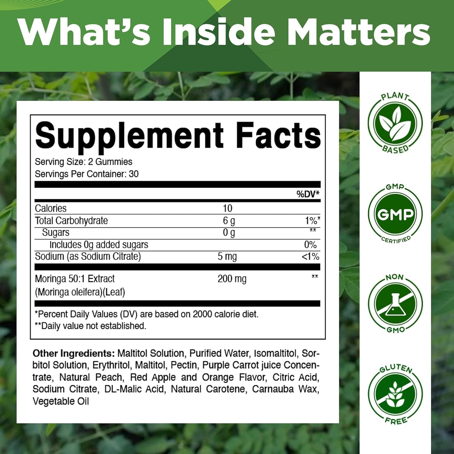 Vitamatic Moringa Gummies – Sugar-Free Botanical Extract – Green Superfood Supplement – Vegan, Pectin-Based, Non-Gmo – Plant-Based Gummies – 60 Count