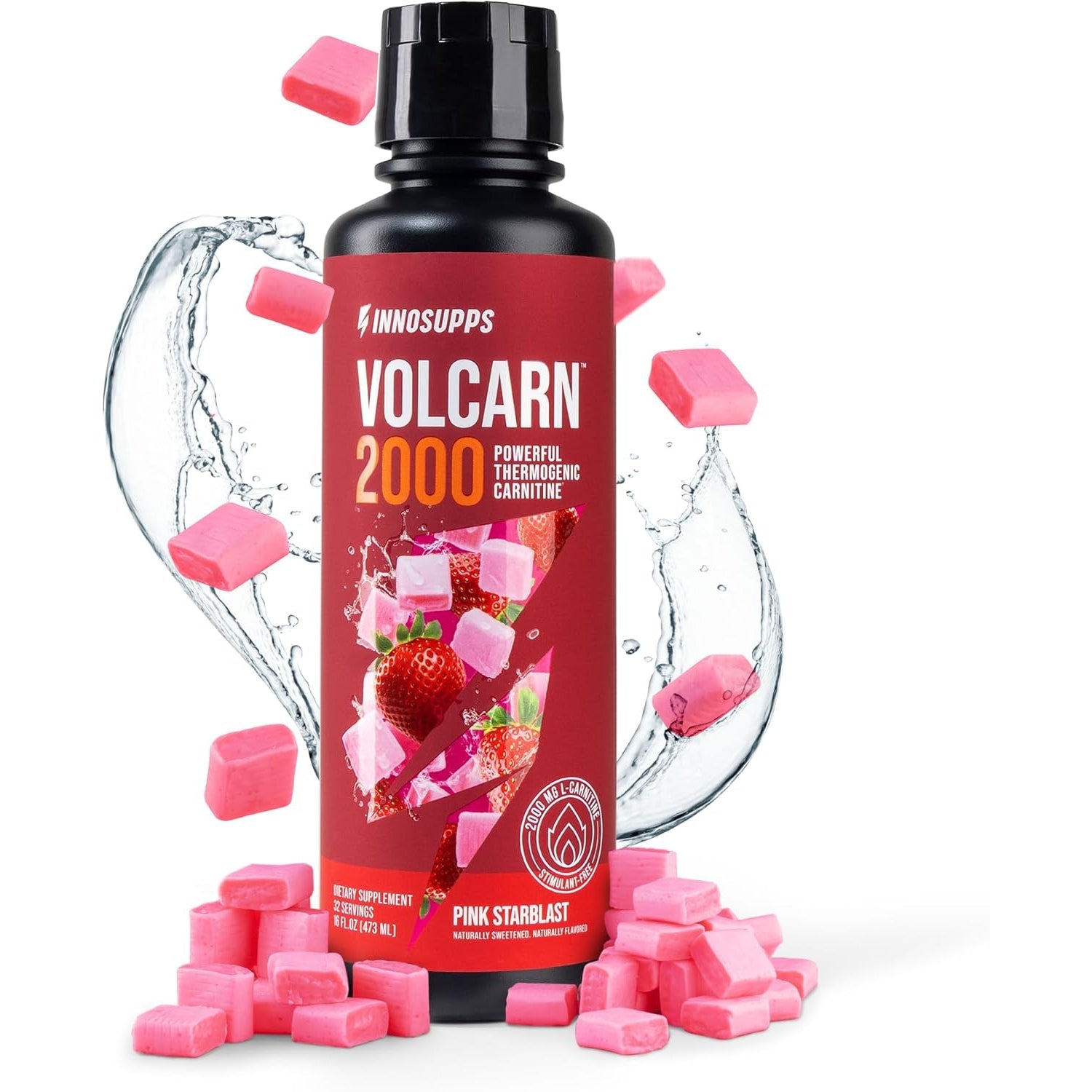 Innosupps Volcarn 2000 - L-CARNITINE Pre-Workout Advanced Energy Liquid ATP Enhancer W/Gbeec Boosts Energy, Enhances Focus, Cognition & Supports Fat Metabolism, 32 Servings - Pink Starblast Flavor