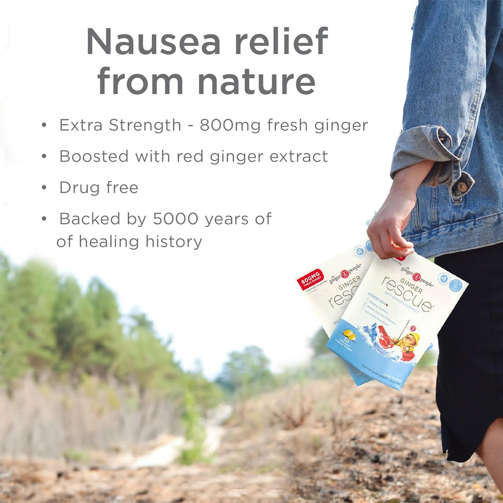 The Ginger People Ginger Rescue Digestive Wellness Lozenges (Soft) | Extra Strength - 800Mg | Nausea, Upset Stomach, Motion Sickness, Mild Heartburn, Indigestion, 30 Count (Pack of 1)