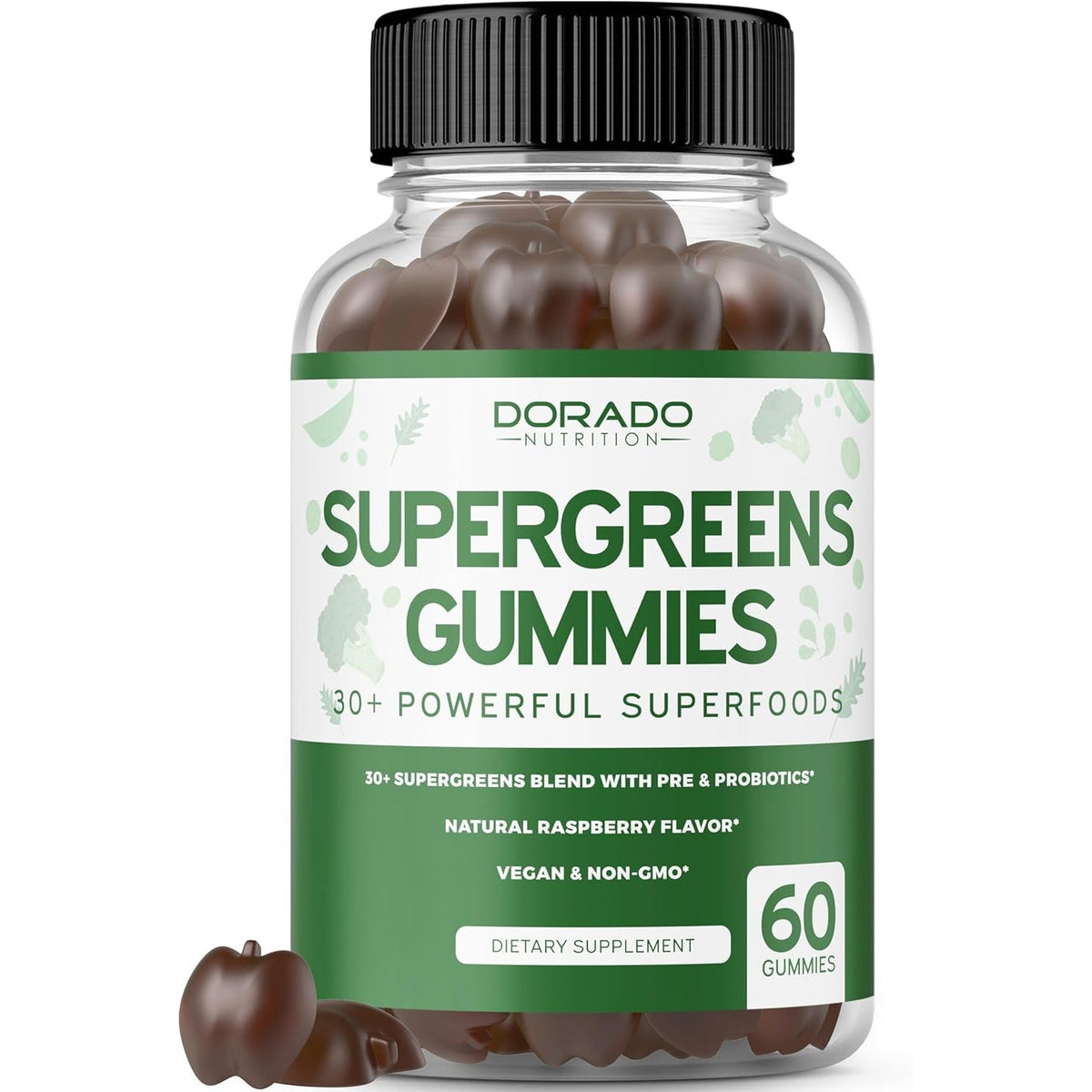 Supergreens Gummies (60 Count) Daily Greens Gummies- Greens Supplements with Raspberry Flavor- Superfood for Immunity Support for Adults - Third Party Tested, Vegan Safe & Made in USA