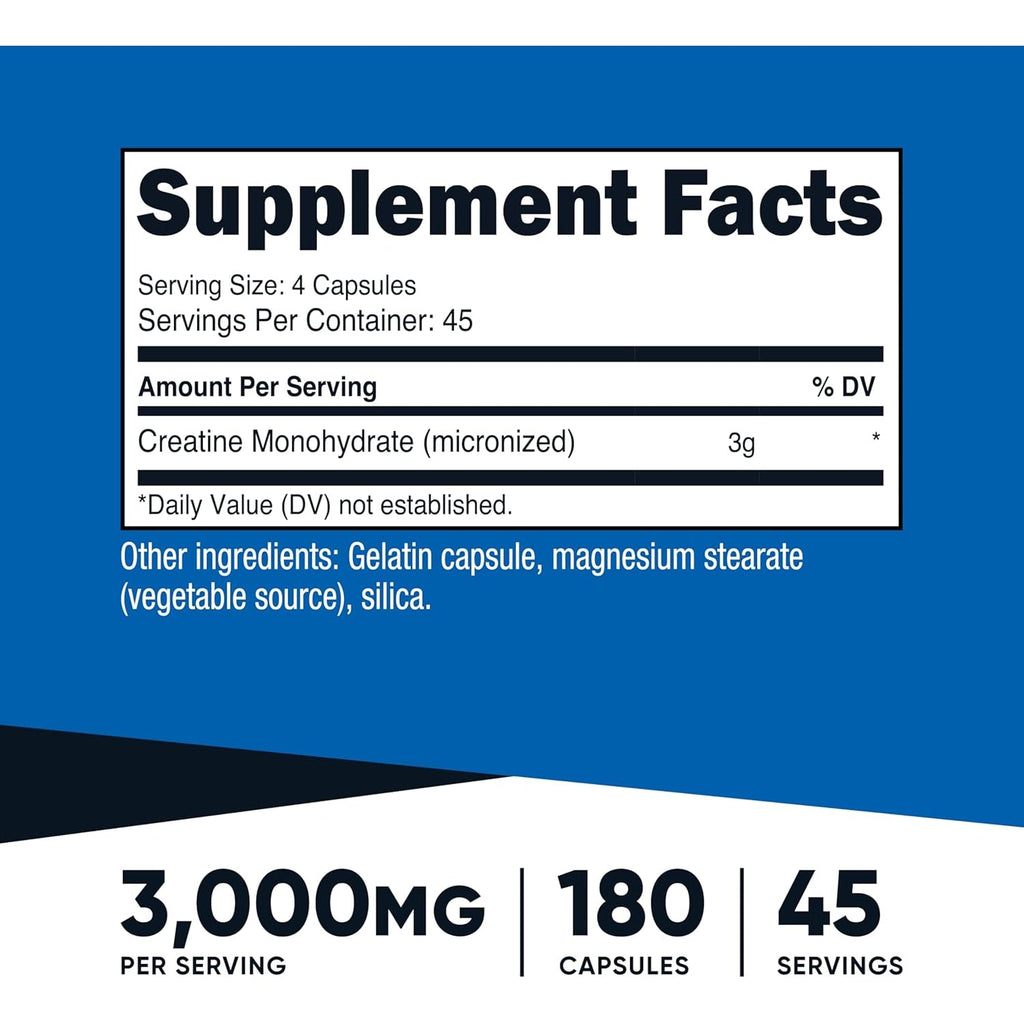 Nutricost Creatine Monohydrate 3,000Mg, 180 Capsules (750Mg per Capsule) - Gluten Free, Non-Gmo
