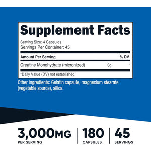 Nutricost Creatine Monohydrate 3,000Mg, 180 Capsules (750Mg per Capsule) - Gluten Free, Non-Gmo
