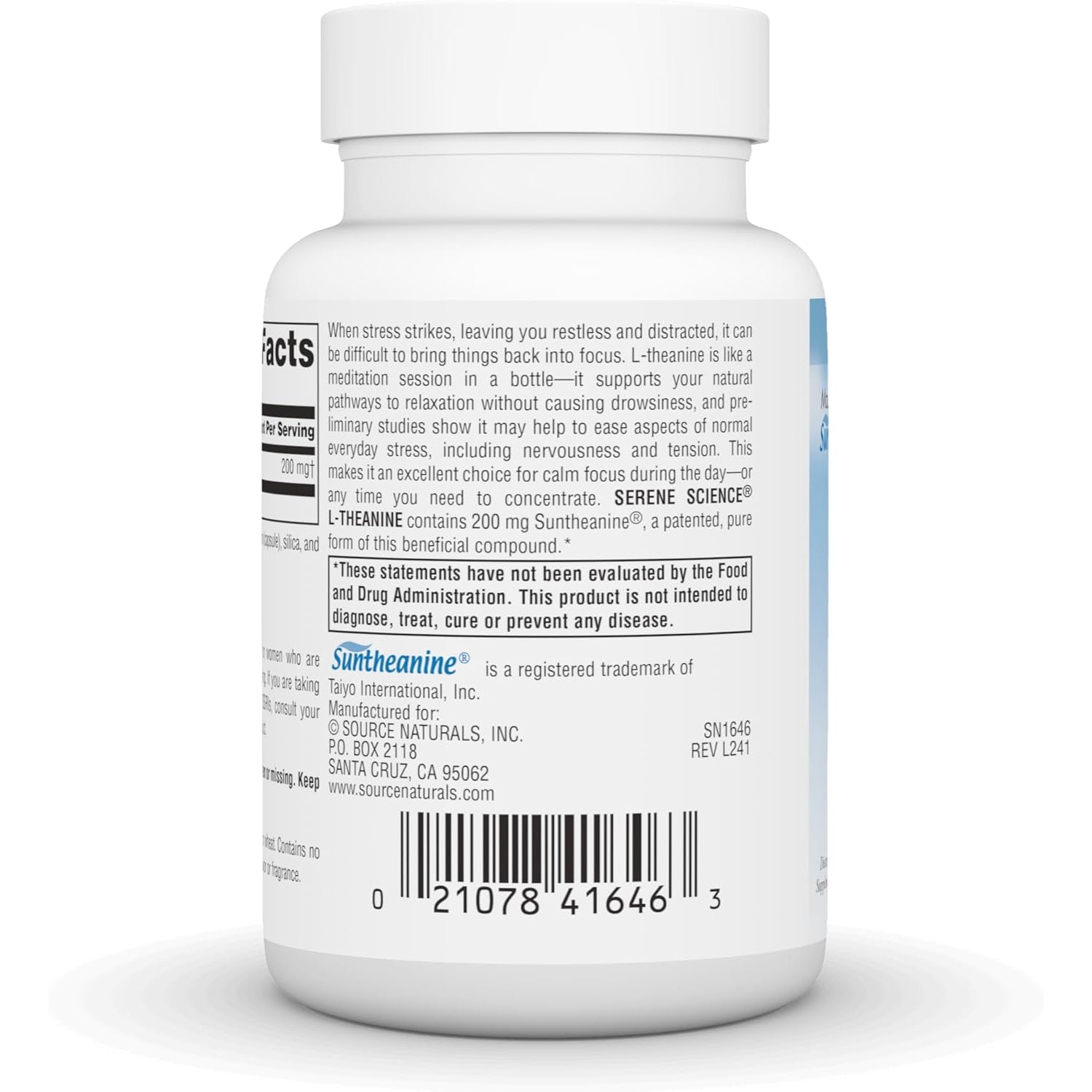 Source Naturals Serene Science L-Theanine, Made with Suntheanine, for Focused Relaxation, 200 Mg - 60 Capsules