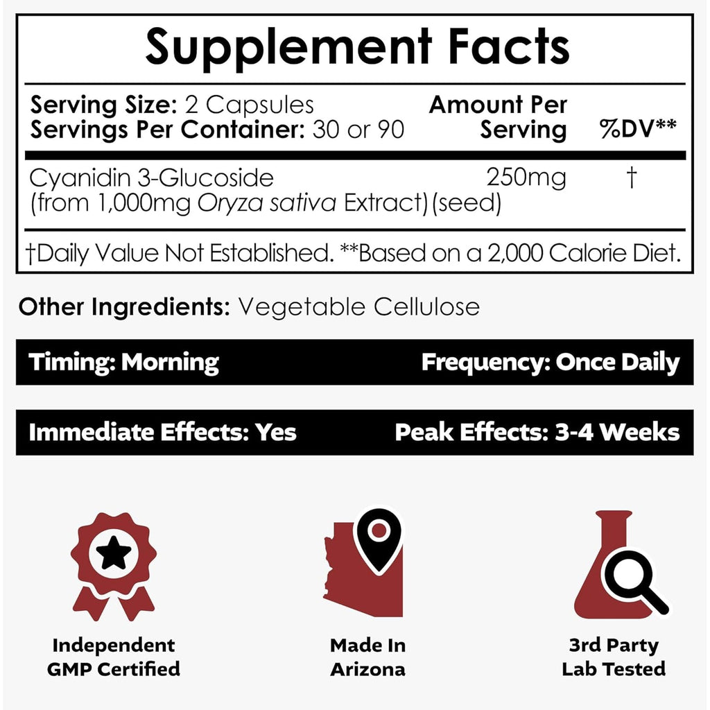 Nootropics Depot Cyanidin 3-Glucoside Capsules | 125Mg | 60 Count | Black Rice Extract | C3G | Oryza Sativa | Metabolic, Vision, & Cognitive Support