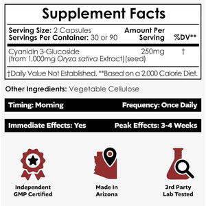 Nootropics Depot Cyanidin 3-Glucoside Capsules | 125Mg | 60 Count | Black Rice Extract | C3G | Oryza Sativa | Metabolic, Vision, & Cognitive Support