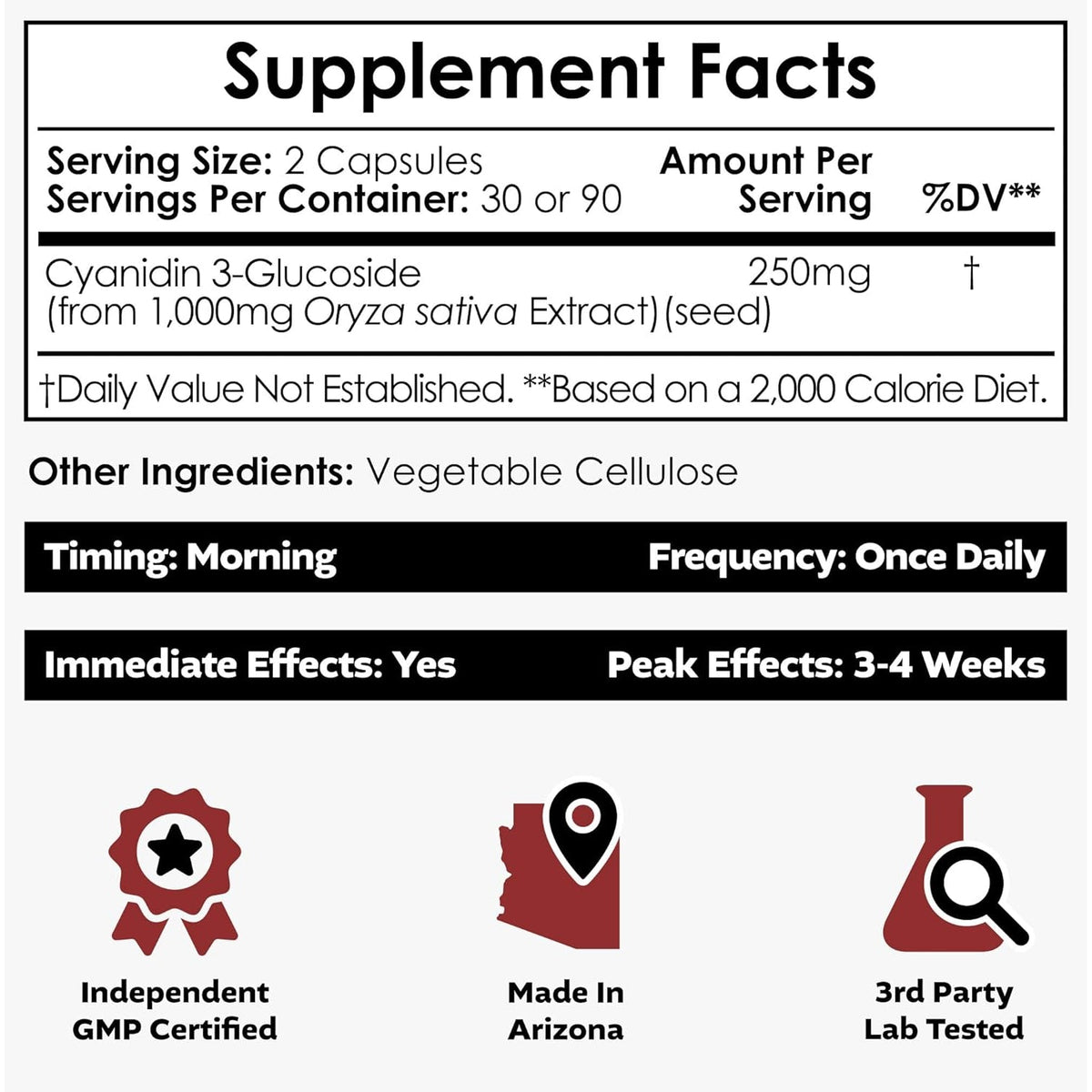 Nootropics Depot Cyanidin 3-Glucoside Capsules | 125Mg | 60 Count | Black Rice Extract | C3G | Oryza Sativa | Metabolic, Vision, & Cognitive Support