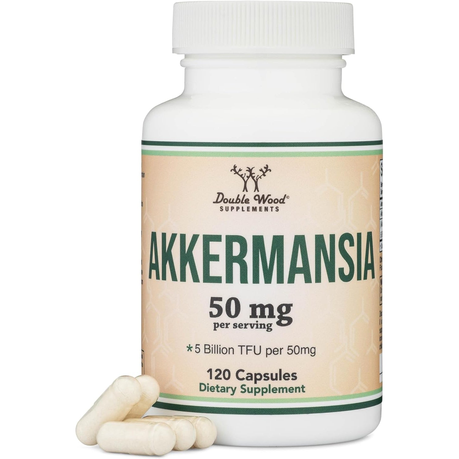 Akkermansia Probiotic and Postbiotic (Increases GLP-1 Production) 120 Capsules, 50Mg per Serving (Third Party Tested to 5 Billion TFU per Serving, 50 Billion CFU per Gram) by Double Wood