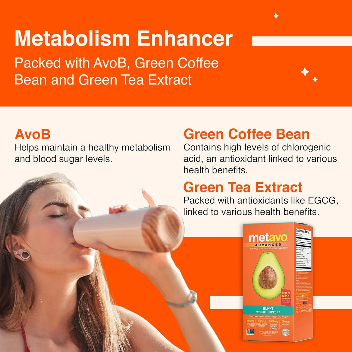 Metavo Advanced Weight Support Natural Diet Supplements with Essential Nutrients for Promoting Wellness, Enriched with Avocados, Green Tea, Chromium & Green Coffee, 90 Easy-To-Swallow Capsules